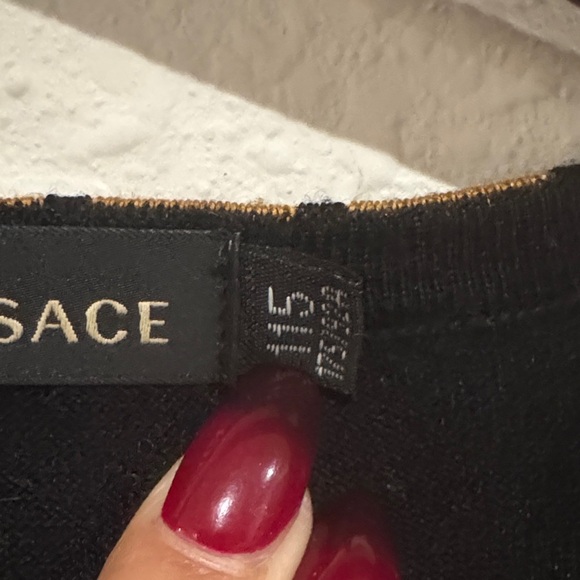 Versace Black V-Neck Sweater with Gold Accents - Picture 6 of 8